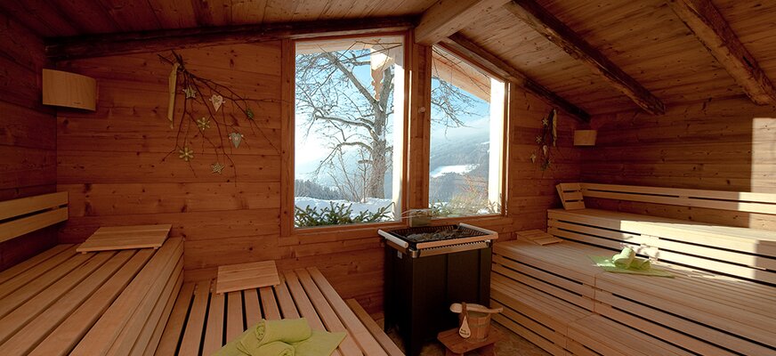 Innenaufnahme der finnischen Blockhaus-Sauna