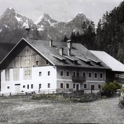 Schwarz weiß Foto vom Hotel Seitenalm im Jahr 1935