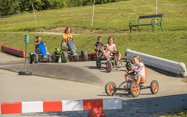 Kinder beim Go-Kart fahren