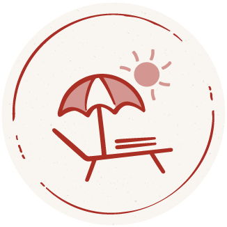 Symbol mit Liegestuhl und Sonnenschirm